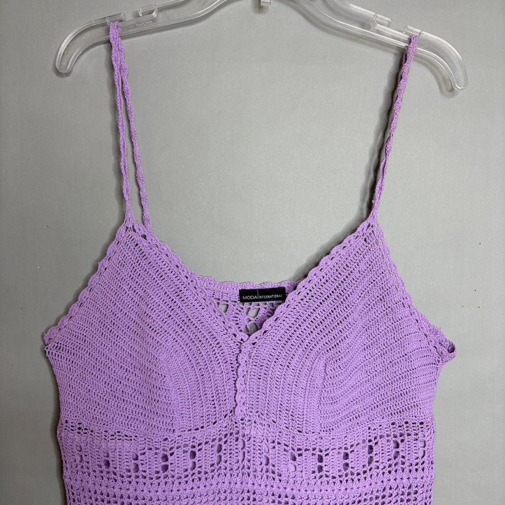 Vintage Y2K Moda International Lilac Crochet Slip Dress S/M Boho Festival Midi - Picture 5 of 11